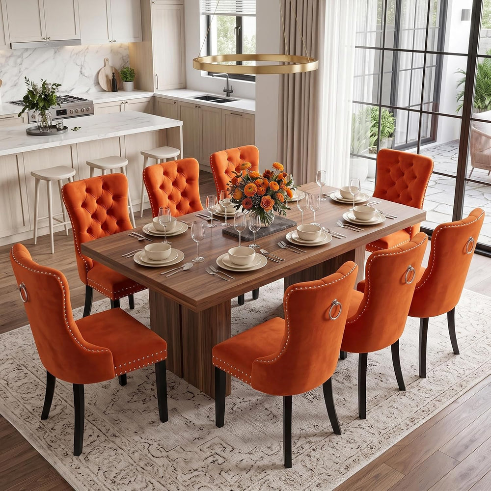 Velvet Upholstered Dining Chairs Set of 8, Modern Style Kitchen Side Chairs w...