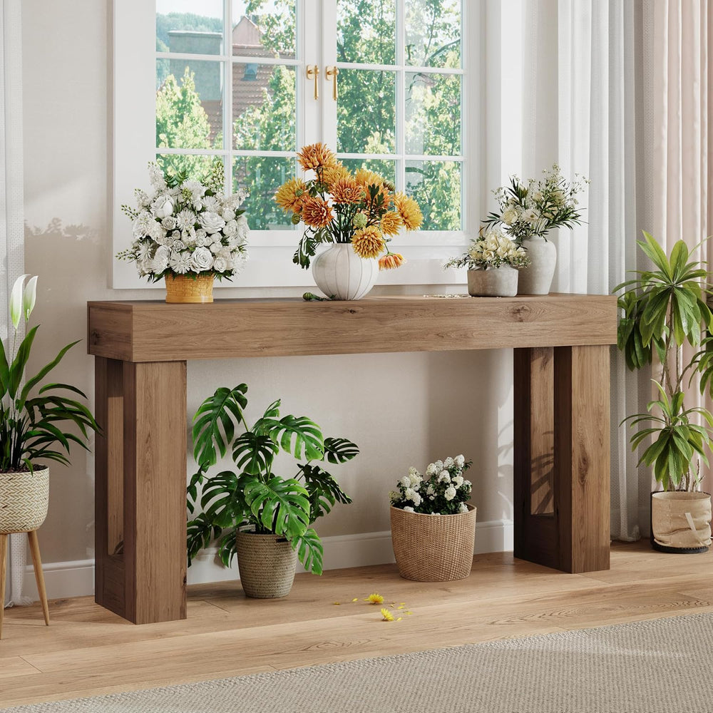 Apicizon 63" Long Console Table for Entryway with LED Light, Farmhouse W...
