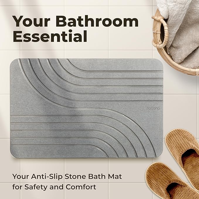TOSORO - Stone Bath Mat Diatomaceous Earth Shower Mat Non-Slip Super Absorbent