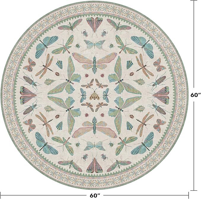 Insect Light Green 5ft Round Area Rug