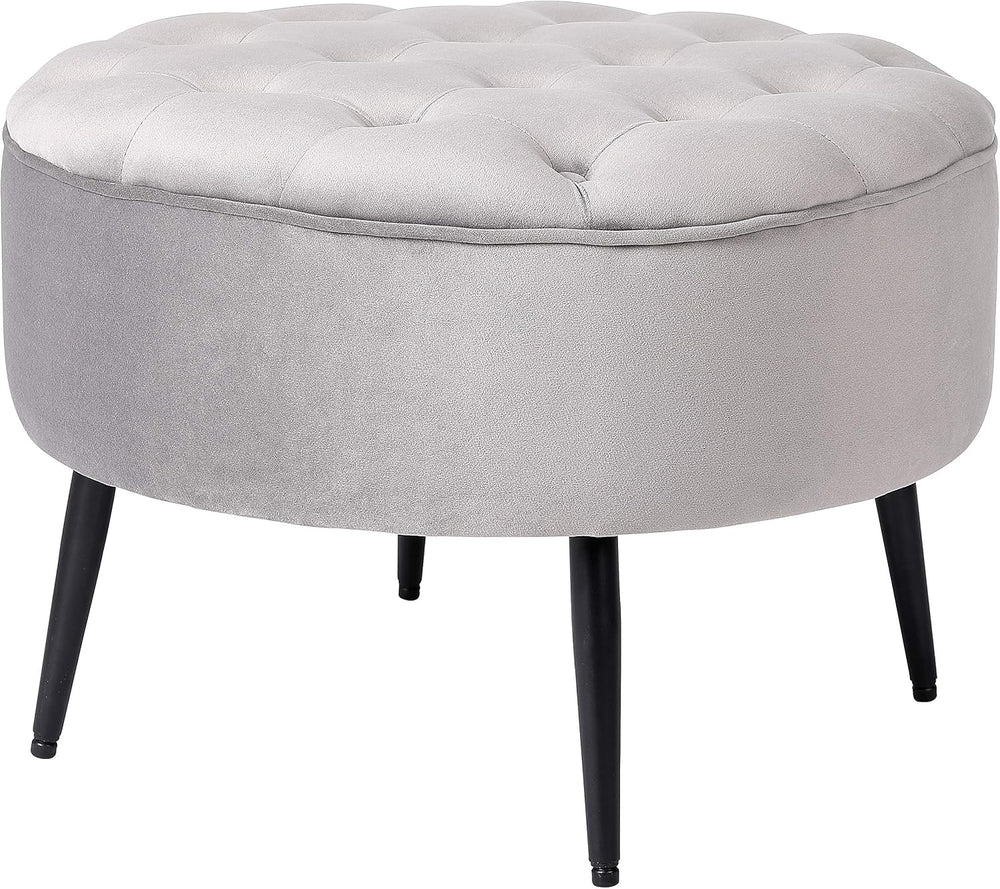 BIRDROCK HOME Tufted Round Ottoman - Mid-Century Modern Upholstered Velvet Fo...