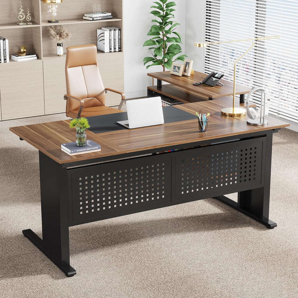 Tribesigns 63 Inch Executive Desk with Filing Cabinet, L Shaped Office Desk |...