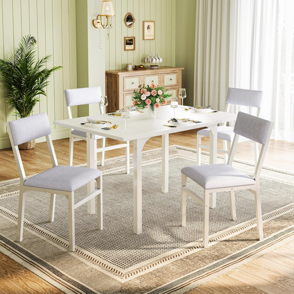 Dining Table Set for 4, Extendable Kitchen Table Cushion Chairs Set of 4, Rec...
