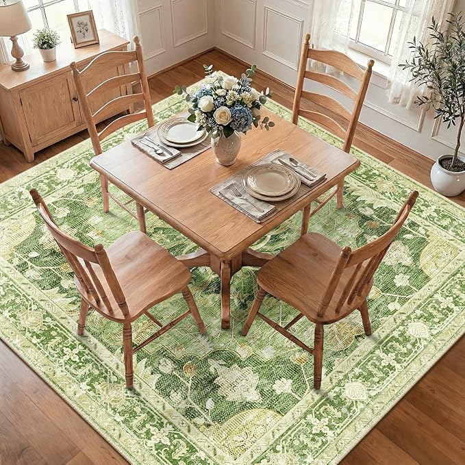RELEANY Area Rugs Square 7ft Washable Non-Slip, Floral Vintage Distress Print