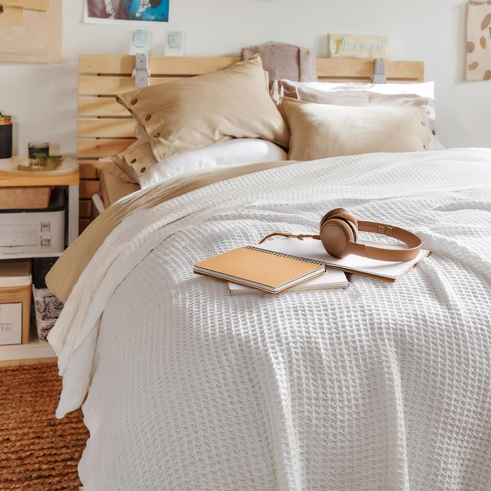 Bedsure 100% Cotton Twin XL Blanket, Waffle Weave, White, 66"x90"
