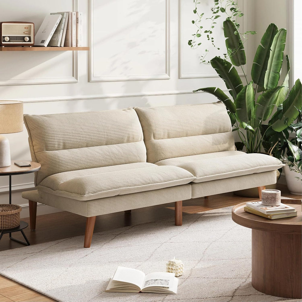 LINSY HOME Futon Sofa Bed, Corduroy Futon Couch with 3-Position Adjustable Ba...
