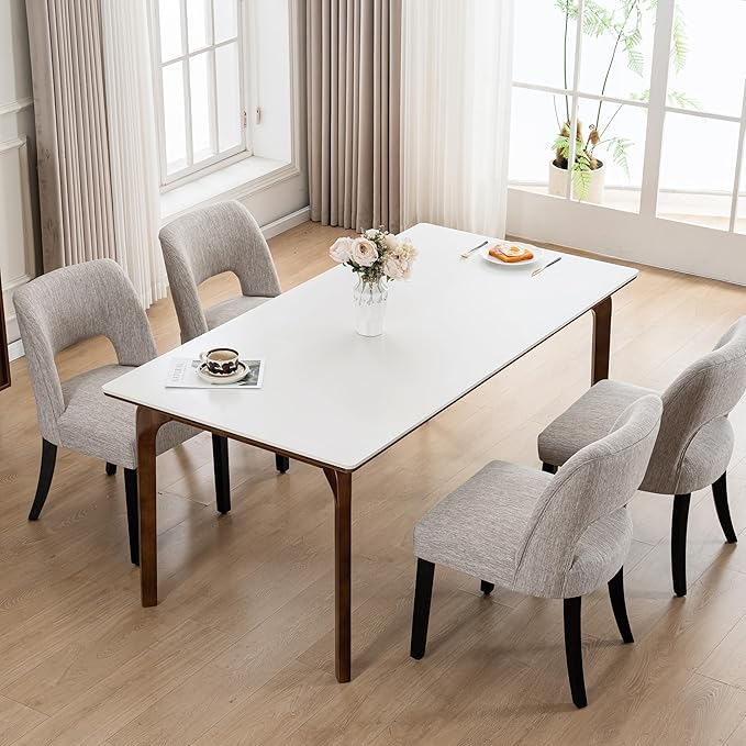 VKNOW Wooden Dining Chairs Set of 2, Modern Fabric Upholstered Dining Room Ch...