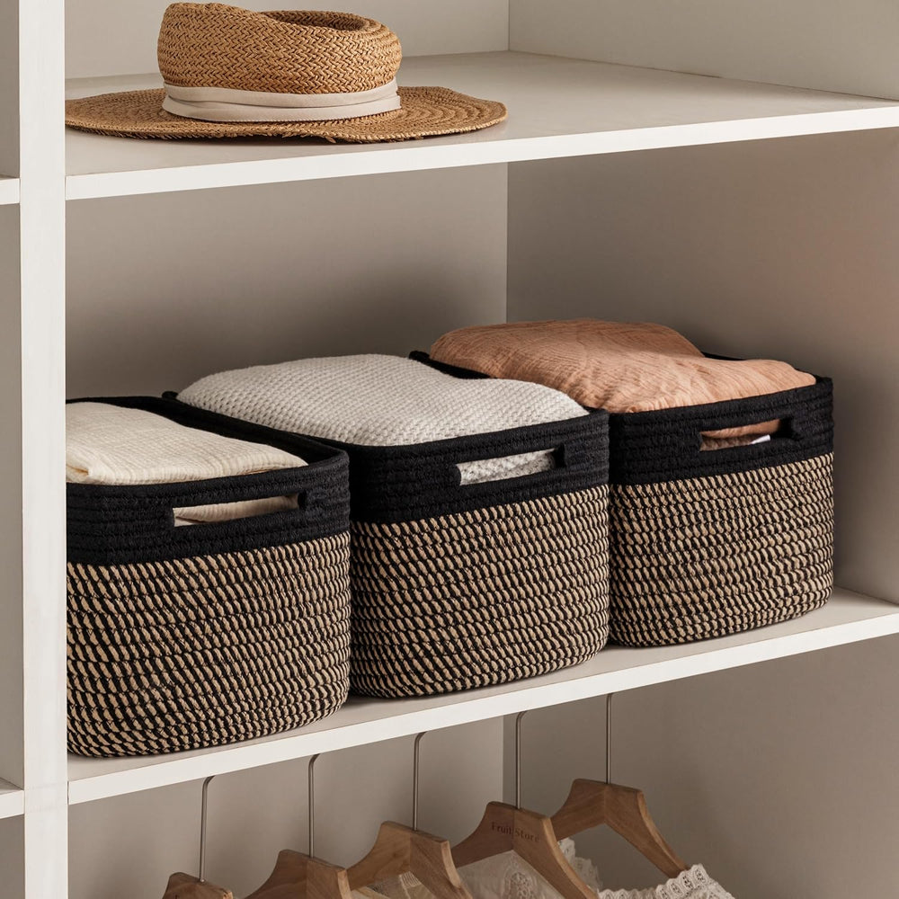 4 Pack Storage Baskets for Organizing, Woven Baskets for Shelves, Black&B...