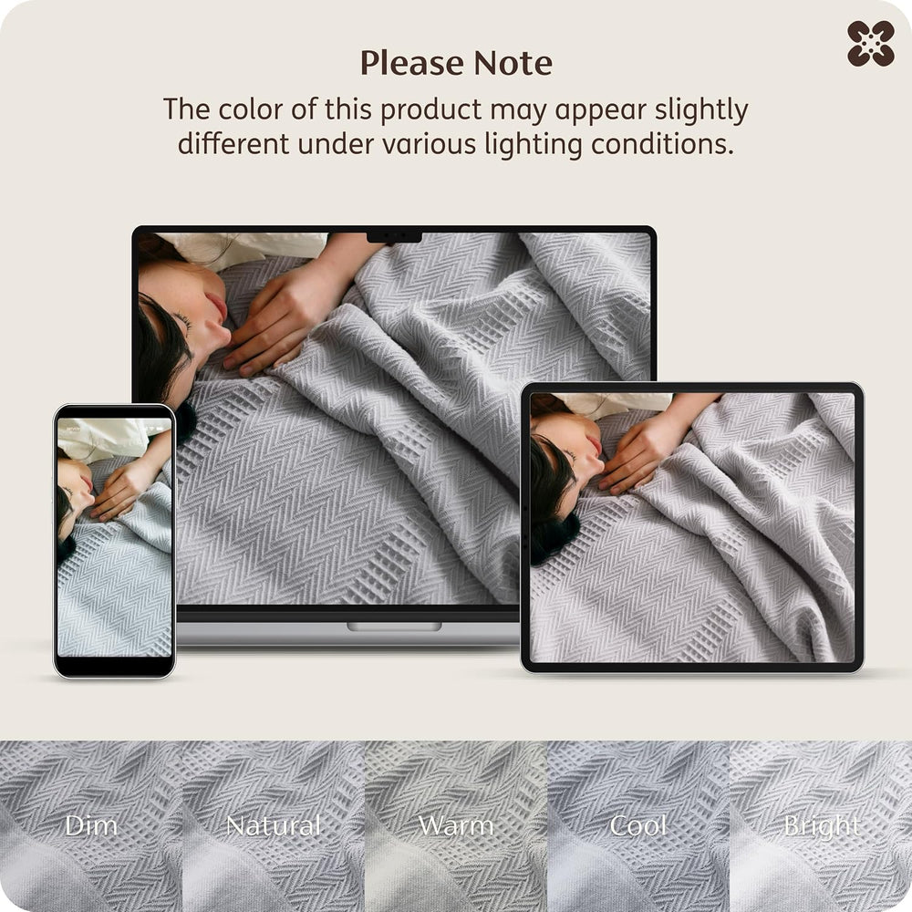 Bedsure PureWoven 100% Organic Cotton Waffle Soft Bed Blanket, Queen, Grey