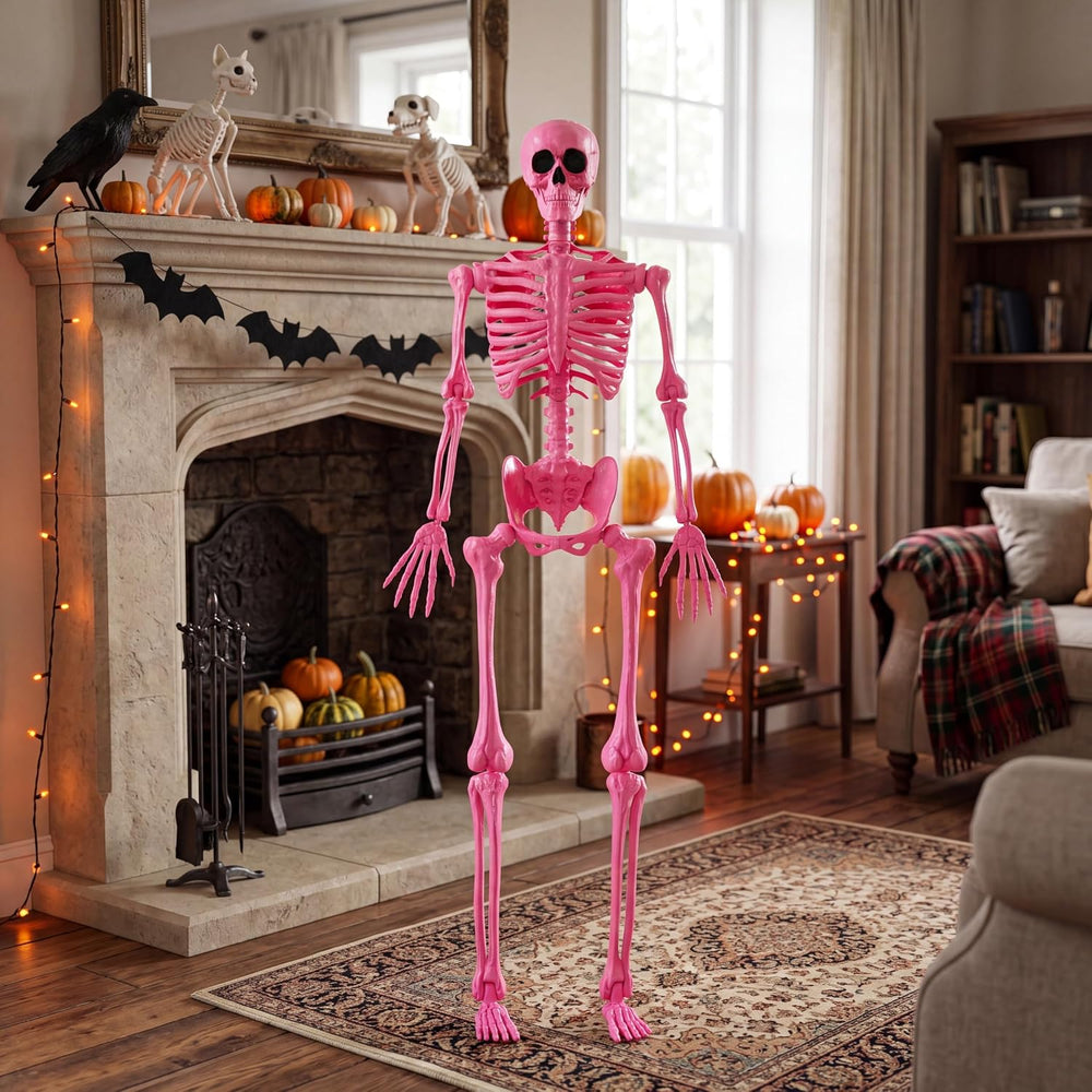 JOYIN 5 FT Halloween Skeleton Life Size, Stayable Posable Pink Skeleton Decor...