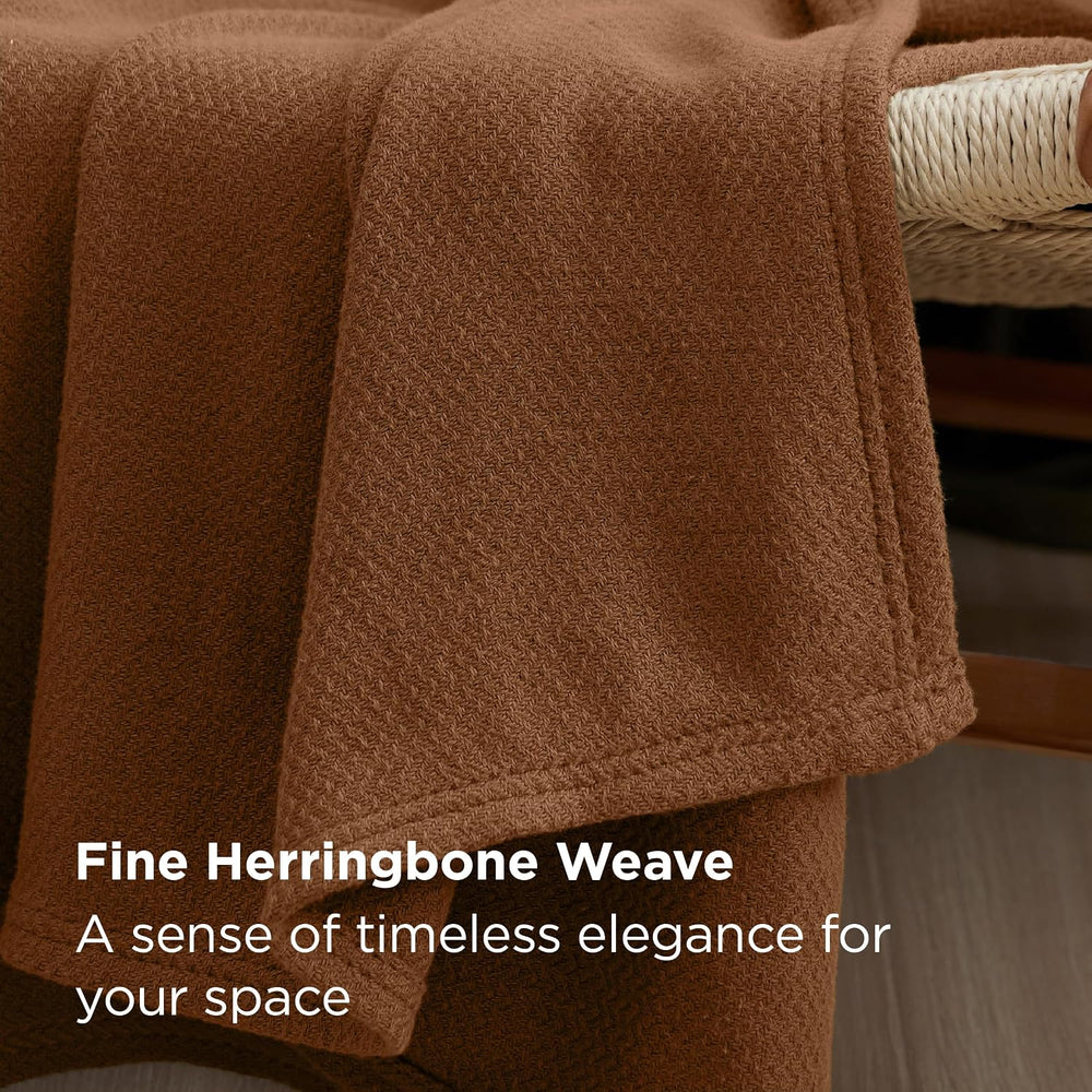 Bedsure 100% Cotton Blanket, Herringbone Weave, Queen Size, Burnt Orange