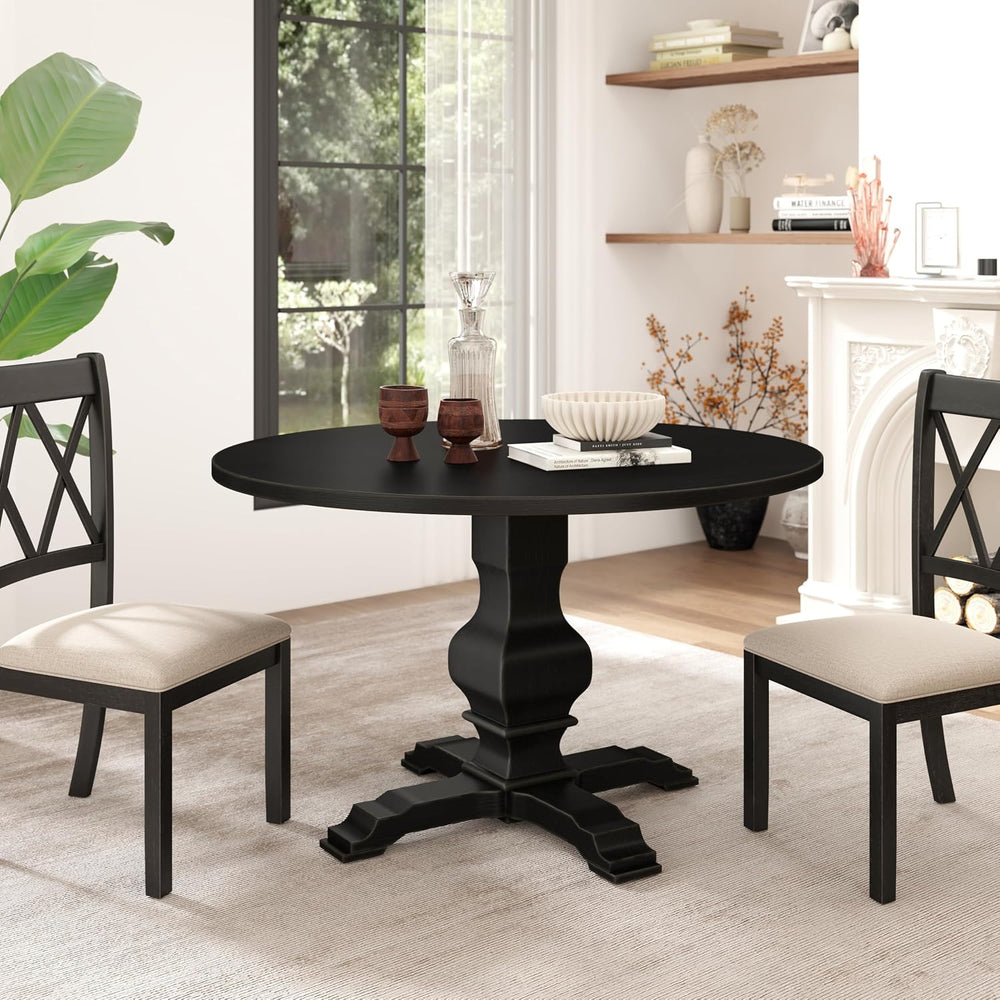 Roundhill Furniture Havre Pedestal Base Round Dining Table, Black