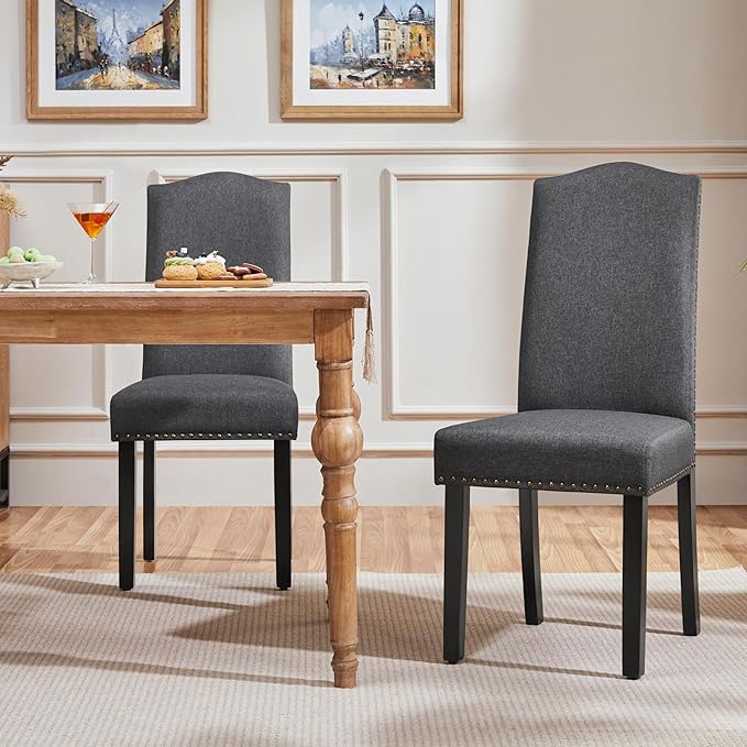 Yaheetech Upholstered Dining Chairs Set of 2, Modern Kitchen Chairs with Nail...