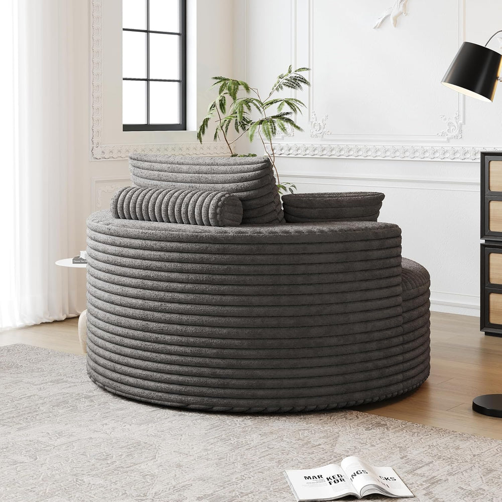 Oversized Round Chaise Lounge, 50" Corduroy Boneless Chair, Grey | Deep ...
