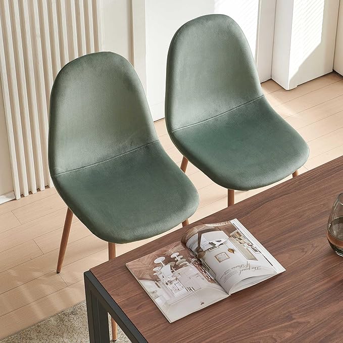 Set of 4 Dining Chairs Upholstered Green Velvet Living Room Chair with Backre...
