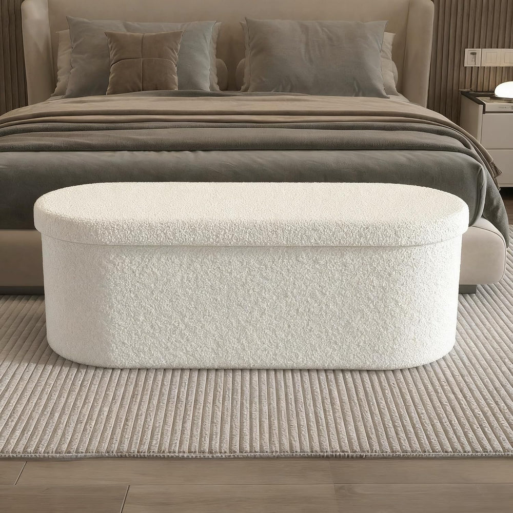 GLAXYFUR Oval Ottoman with Storage for Living Room, Sherpa Bench, Beige | 43....