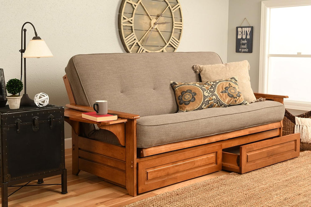 Kodiak Furniture Phoenix Futon Set with Linen Stone Mattress and Storage Draw...