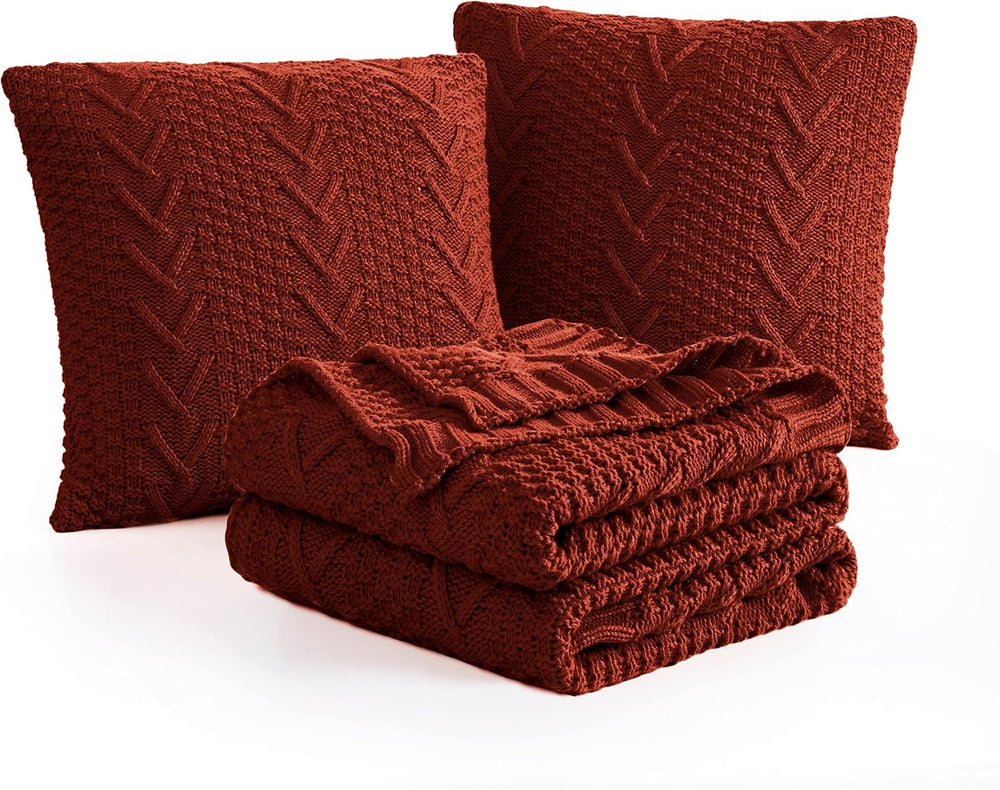 Aormenzy Knitted Throw Blanket (50" x 60") and 2 Pillow Covers (18&...