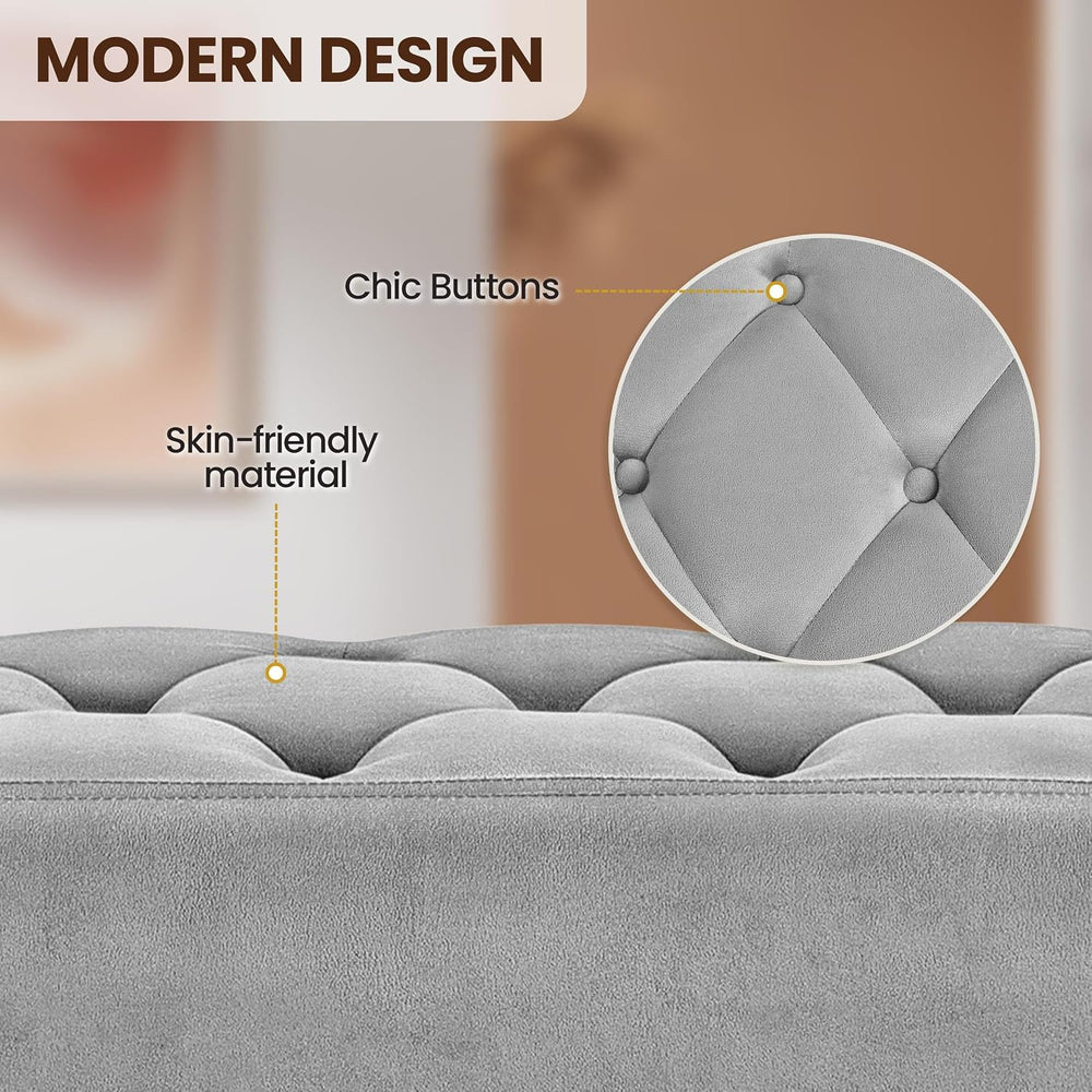 Yaheetech 45in Upholstered Velvet Ottoman Bench Seat with Gold Legs, Gray | T...