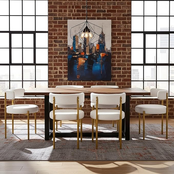 Boucle Dining Chairs Set of 2, White Dining Chairs with Upholstered Seat and ...