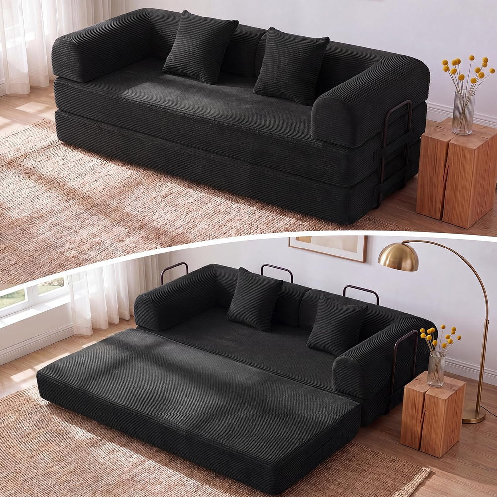 79" Convertible Futon Sofa Bed, Boneless Couch for Living Room | Corduro...