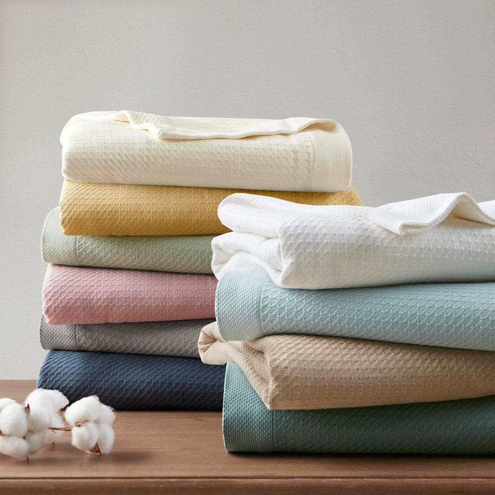 Madison Park 100% Egyptian Cotton King Size Bed Blanket for Summer Blue
