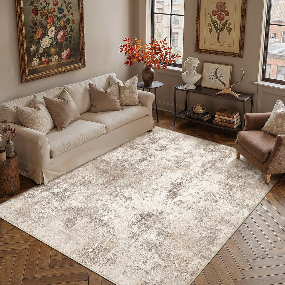 HUGEAR 5x7 Brown Abstract Washable Area Rug for Living Room