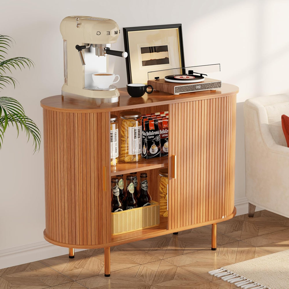 DHH Sideboard Buffet Cabinet with Storage,Mid Century Modern Fluted Accent Co...