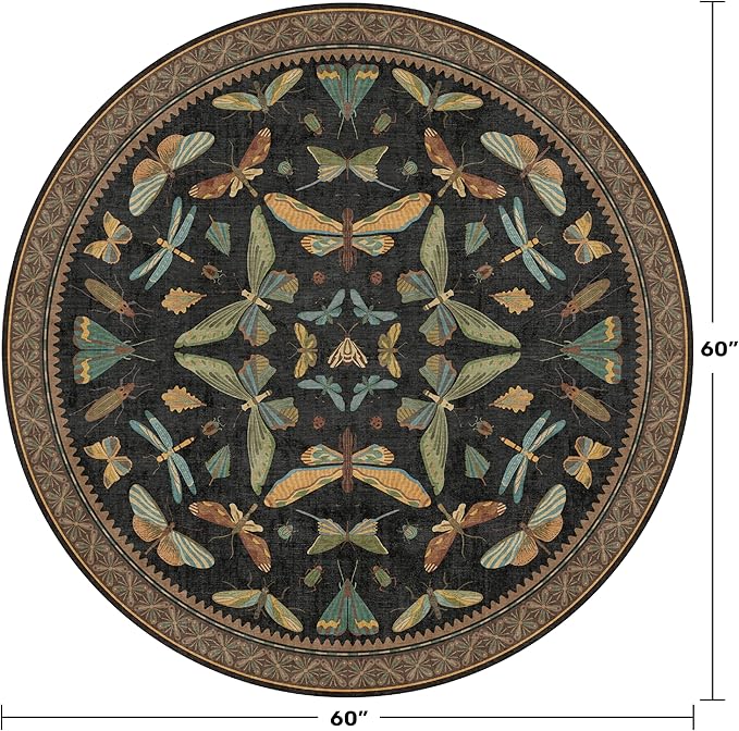 Black Boho 5ft Round Throw Rugs