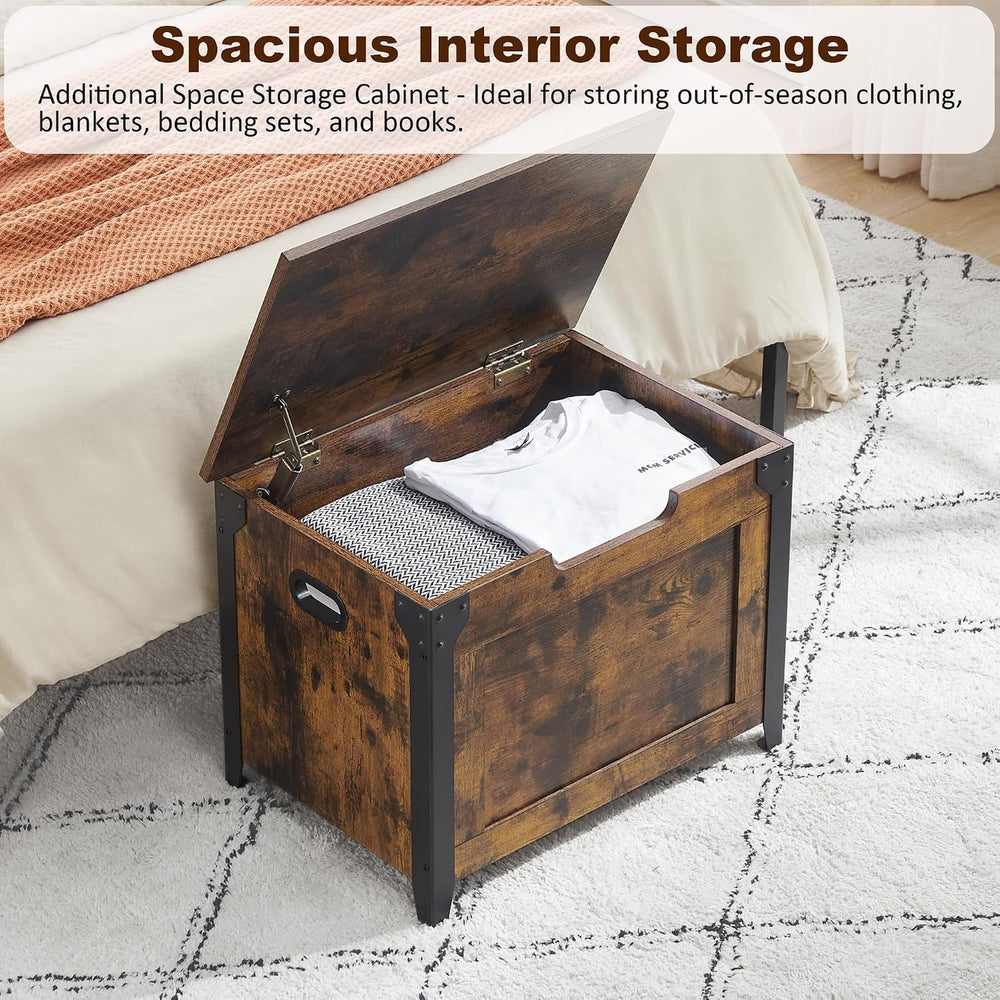 IDEALHOUSE Storage Bench, 23.6" Retro Wooden Storage Chest with 2 Safety...