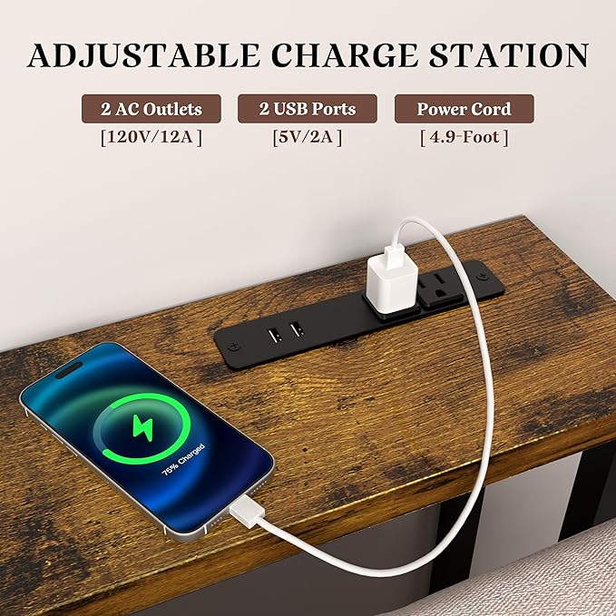 GRLEAF 70" Sofa Table with Built-in Power Strip (4 AC Outlets & 4 US...