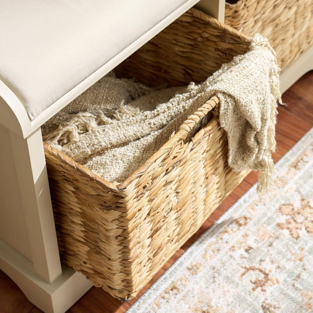 SAFAVIEH Furniture - Freddy 2-Basket Storage Bench - Sand - Solid Wood - Coas...