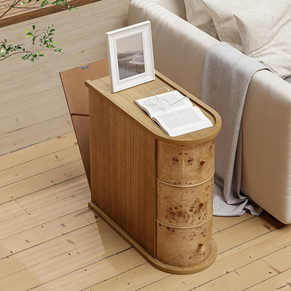 COZAYH 3-Drawer Wood Farmhouse End Table with Burl Finish, Narrow Rustic Sofa...