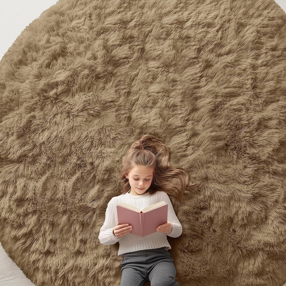 OLANLY Taupe Round Rugs for Bedroom
