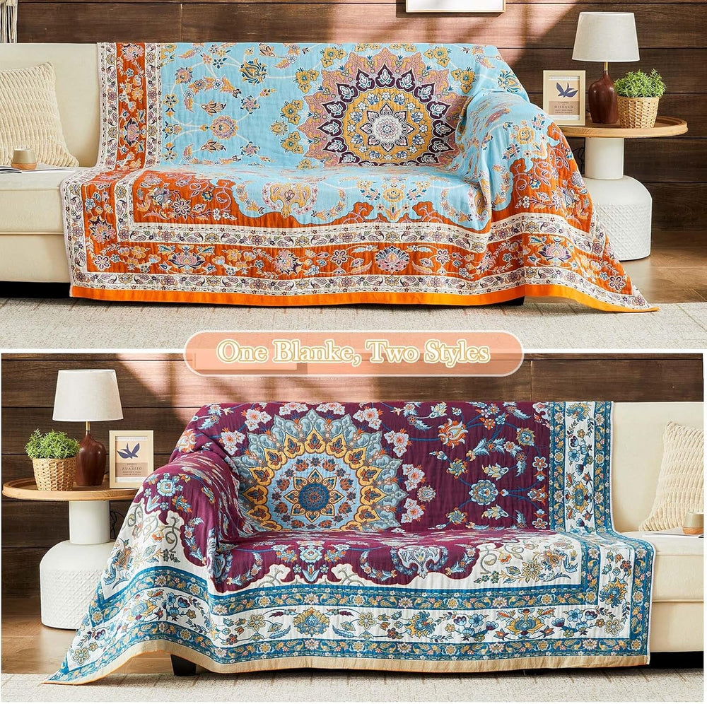 Boho Throw Blanket 100% Cotton Muslin Woven Blanket Bohemian Bed Throws Vinta...