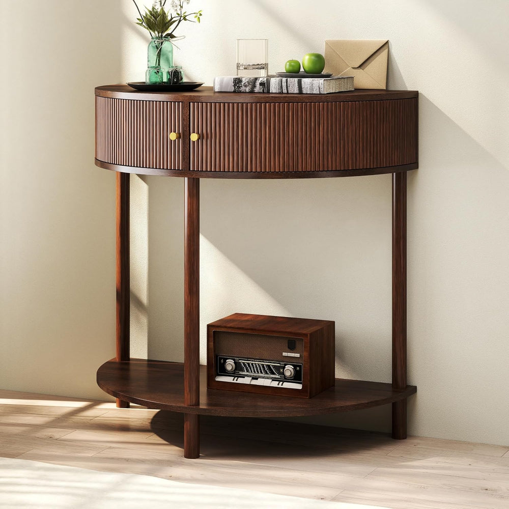 Knocbel Half Moon Console Table with Wave-Pattern Door, Semi-Circle Sofa End ...