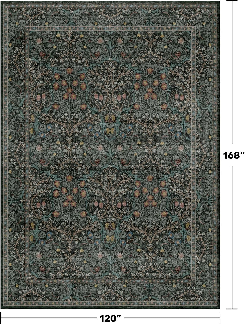 Vintage Washable Dark Green 10x14 Rug for Living Room - Extra Large Area Rug ...