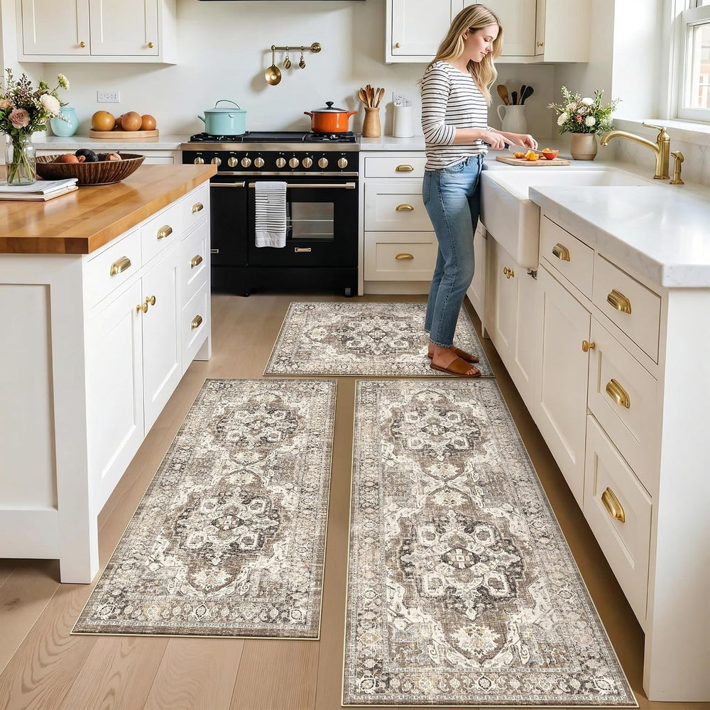 Washable Kitchen Rug Sets of 3: Boho Non-Slip Kitchen Mats for Tile/Hardwood ...
