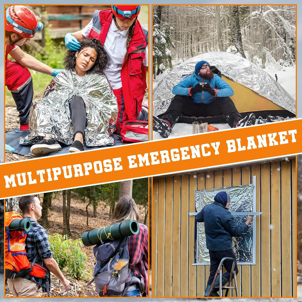 100 Pack Emergency Blankets - Mylar Thermal Space Blankets for Survival and P...