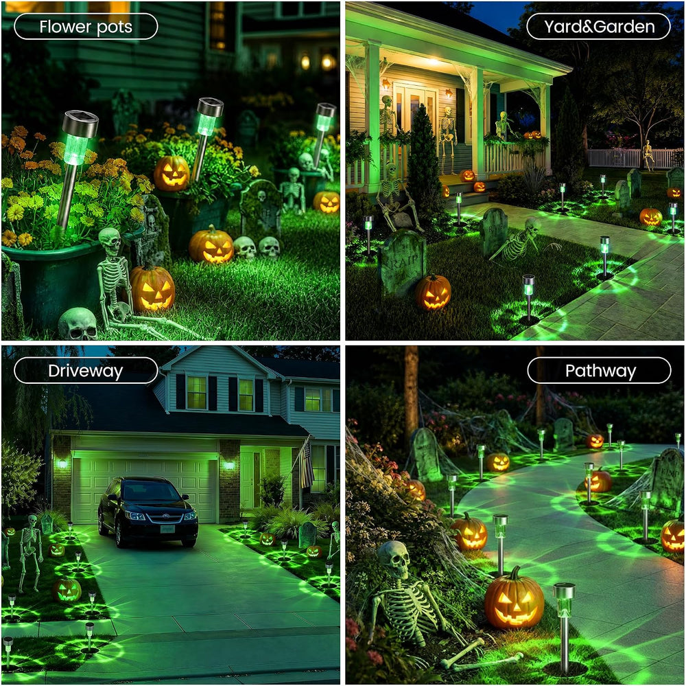 GIGALUMI Green Solar Pathway Lights, 20-Pack Outdoor Halloween Decor