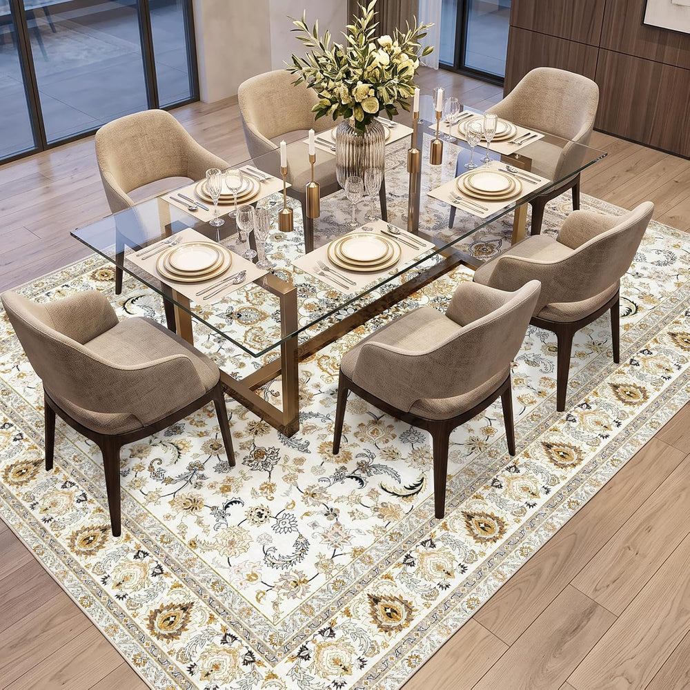 Fixwal Washable 6x9 Area Rug for Living Room, Non-Slip, Beige