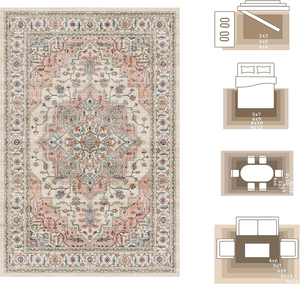 6x9 Area Rug for Living Room Soft Washable Vintage Boho Area Rug