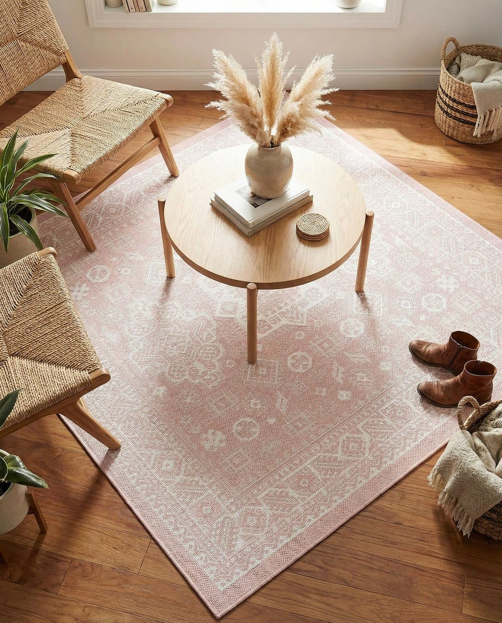 Rugs.com - Outdoor Aztec Rug – 5 Ft Square Pink Stain-Resistant Indoor/Outdoo...