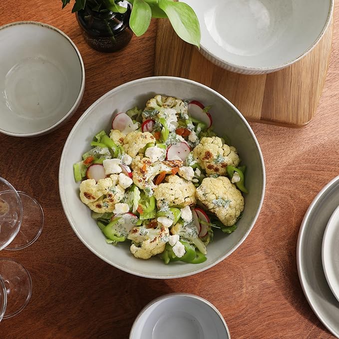 Gibson Elite Sandy Pines 4 Piece Nesting Bowl Set, 7” & 9” Round Stonewar...