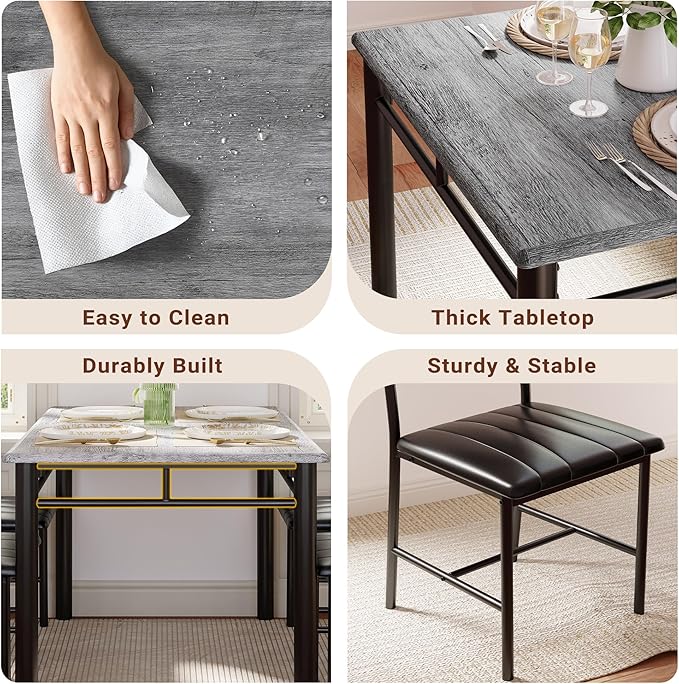 IRONCK Dining Table Set for 4, Wood Kitchen Table with Upholstered Chairs for...