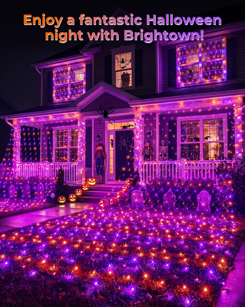 2 Pack 360 LED 12×5FT Halloween-Net-Lights-Outdoor, 12 Light Modes & Timer