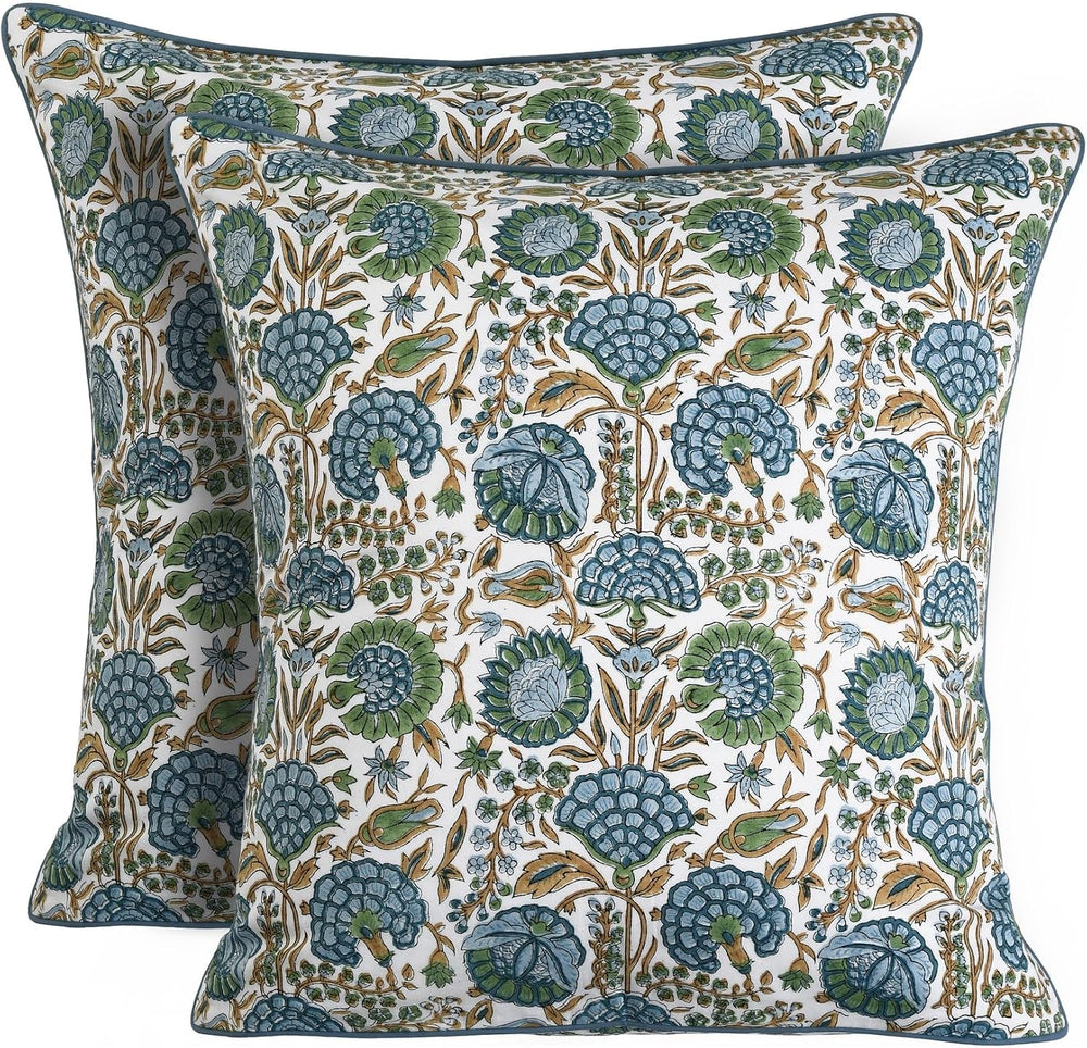 Ridhi Block Print Asparagus Green Pillow Cover 20" x 20" (Pack of 2...