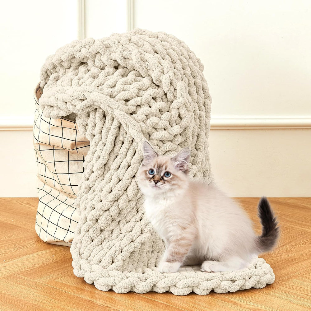 Chunky Knit Blanket Throw for Couch, 51"x63" Chunky Yarn Knitted Bl...