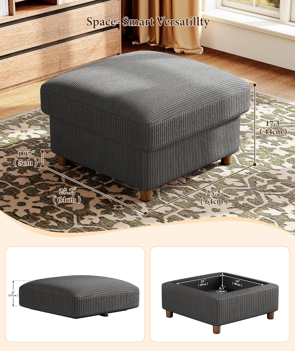 Kidirect 87" U Shaped Modular Sectional Sofa & Ottoman Grey Corduroy...