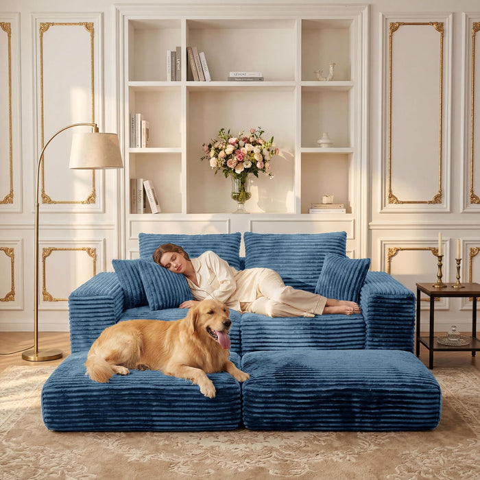 Cloud Modular Sectional Sofa, Comfy Boneless Couch with Non Slip Base, Modern L-Shaped Couch with Chaise, Customizable Sleeper Sofa for Living Spaces, No Assembly & Deep Seat(Blue)